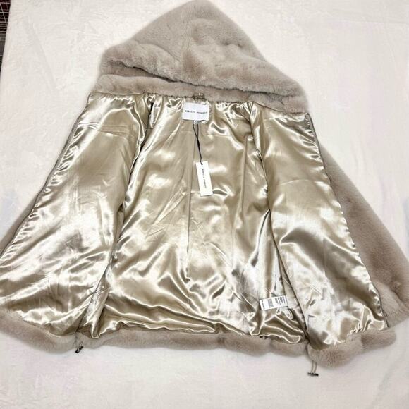 NWT Medium Rebecca Minkoff Aria Faux Fur Hooded Zip Front Jacket Coat Cozy Gray - Picture 5 of 12